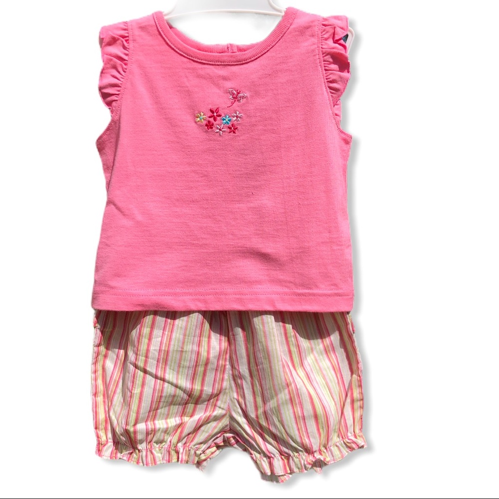 12 Month New Embroidered Flower Butterfly Tee Striped Panty Toddler Infant Girls